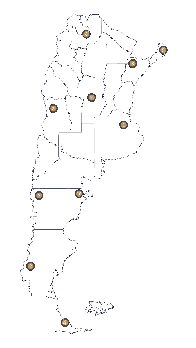 Map of Argentina marking ten Ann&Palm destinations