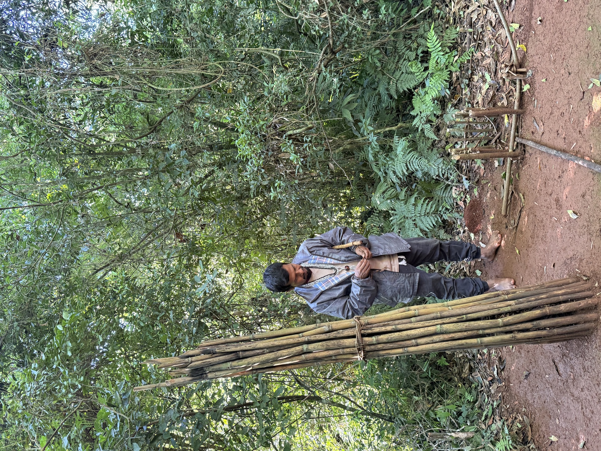 A Guaraní guide demonstrating traditional jungle traps