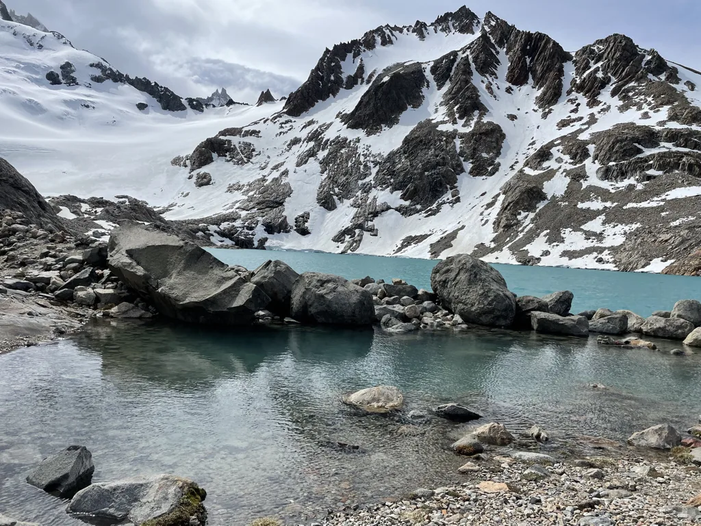 Turquoise alpine water surrounded by the rocky peaks of Patagonia