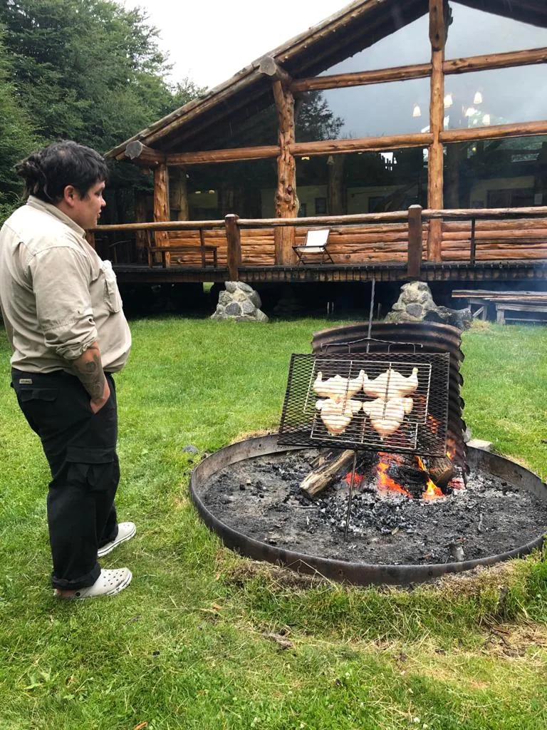 A well-earned Patagonian meal cooking over an open fire
